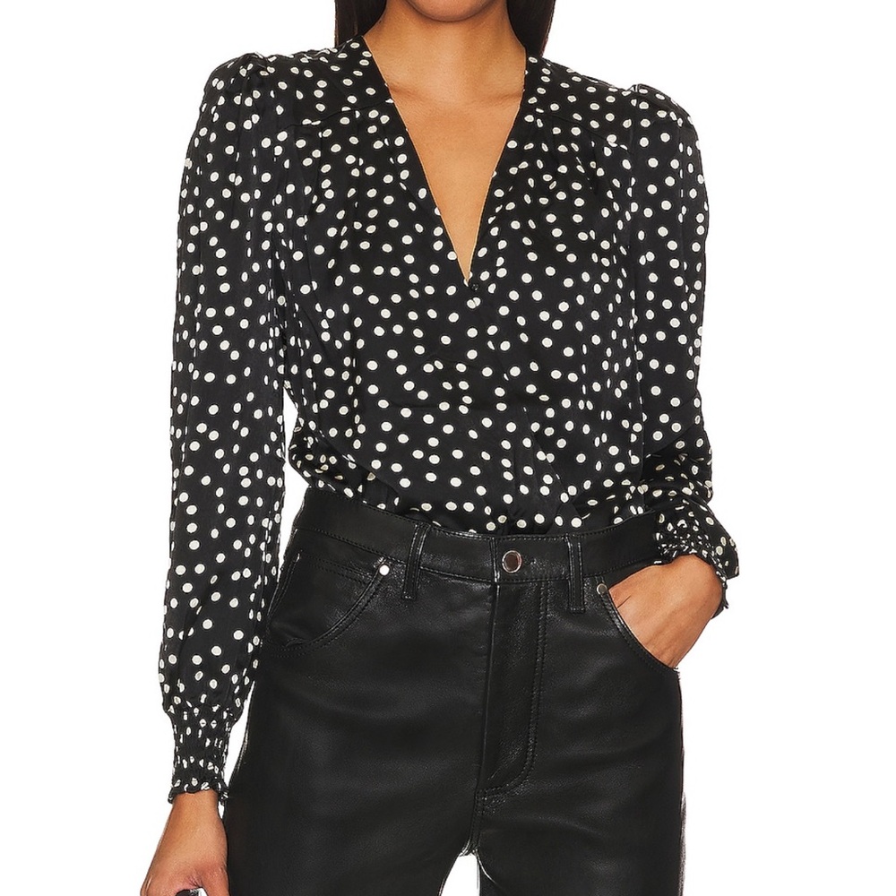 Never worn; black polka dot bodysuit